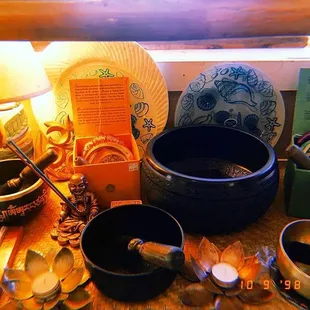 Singing bowls, candle holders, hand-dipped incense and more!