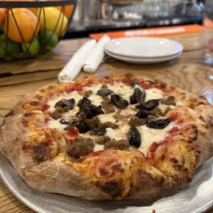 Build your own pizza with mushrooms and sausage