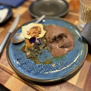 Olive oil cake with chocolate ice cream