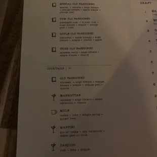 The cocktail menu