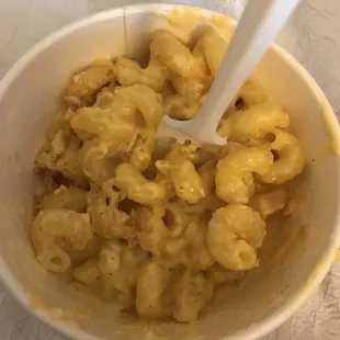 Side of mac n cheese to go. Slightly better than average.