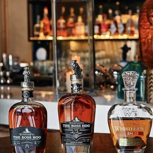 Whistlepig Boss Hog VI &amp; VII alongside Whistlepig 18 yr. Rye whiskey
