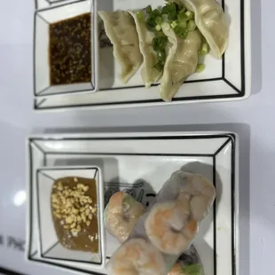 Shrimps spring rolls and chicken dumplings