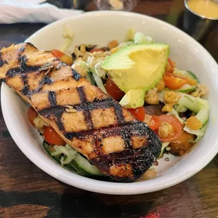 New Harissa veggie bowl with salmon added; nom!