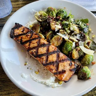 Harissa goat cheese brussels appetizer, add salmon