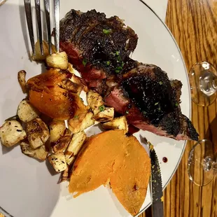 Charred ribeye, rutabaga, and sweet potato