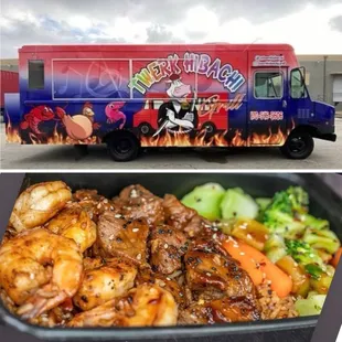 a food truck and a meal