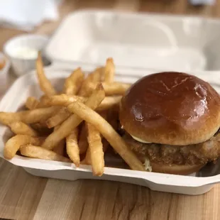 Katsu burger and fries