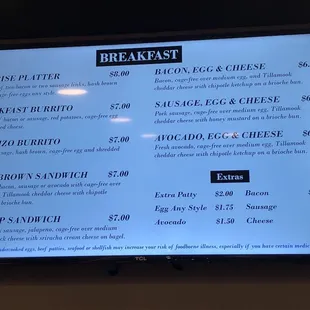 Breakfast menu