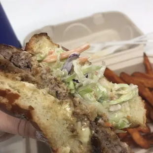 Katsu Burger with sweet potatoes fries