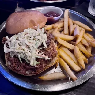 Pulled Pork Sandwich and Fries