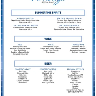 Twin Bridges Restaurant Drink Menu