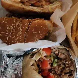 Chicken wrap &amp; pastrami burger