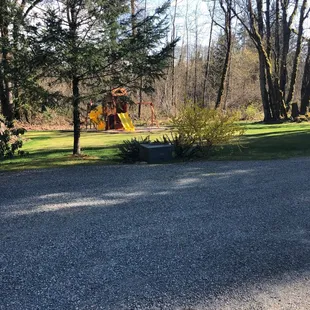 a playground in the background