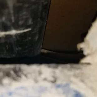 Installer cut into pvc pipe behind wall when cutting drywall to adjust the granite countertops. Another angle.