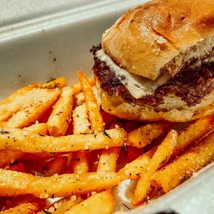 Slider and fries.  Came with two sliders, but I ate the first one before I remembered to take a picture!