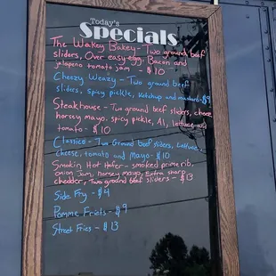 Food truck menu