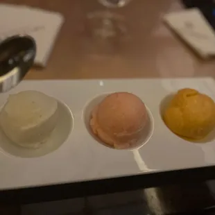 Sorbet platter was an amazing dessert option