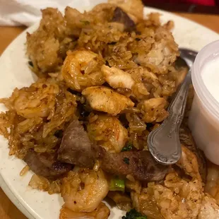 a plate of chinese food