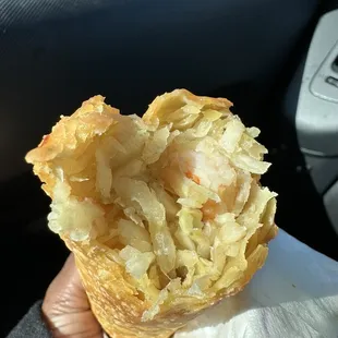Huge shrimp in the egg rolls
