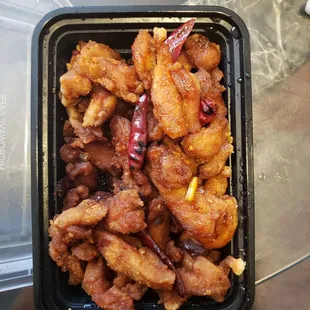 a tray of fried food