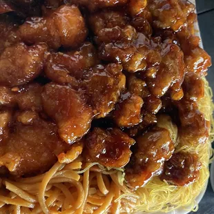chow mein, orange chicken &amp; pork ribs
