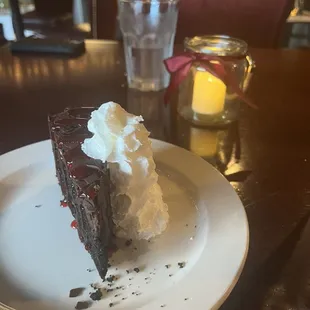 Chocolate cake with raspberry sauce