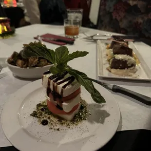 Caprese salad, Brussels, and filet trio