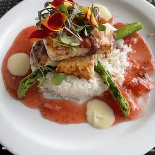 Halibut with strawberry chipotle sauce