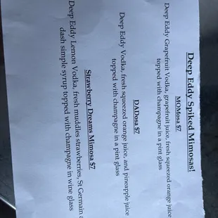 mimosa menu