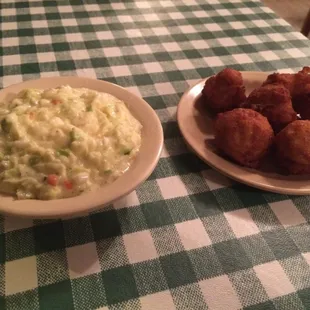 Slaw and hush puppies