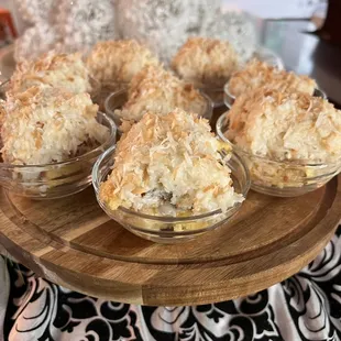 a tray of coconut muffins