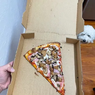 Canadian ham, sausage, and mushroom pizza