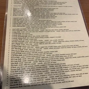 'Sushi' roll menu