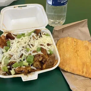 Loaded fries shrimp with Spicy Beef patty