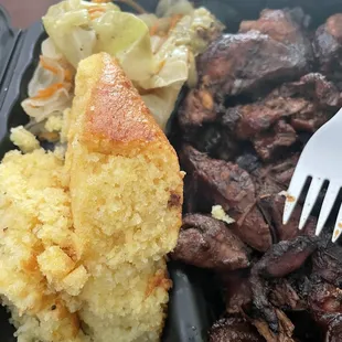 Jerk chicken cabbage and cornbread
