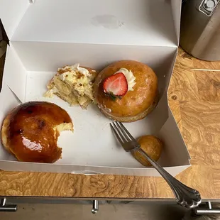 Banana pudding (almost all eaten) Crème brûlée Strawberry shortcake