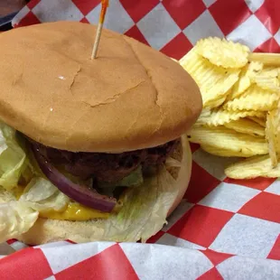 Hamburger comes with chips.
