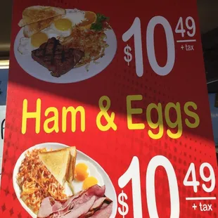 Steak and eggs or ham and eggs