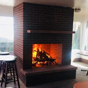 a fire in the fireplace