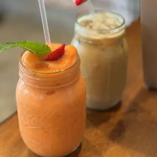 Strawberry/Mango Smoothie + Iced Latte with Almond Milk
