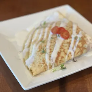 Chicken spinach avocado crepe