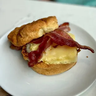 a bacon and egg biscuit sandwich