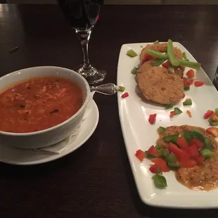Fried green tomatoes and the soup of the day- Gumbo