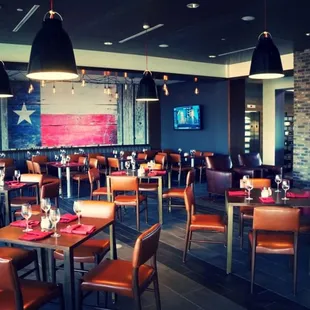 tables and chairs in a restaurant