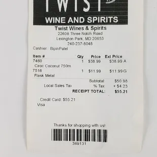 a ticket for a wine and spirits event