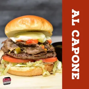 a closeup of a hamburger