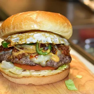 a closeup of a burger