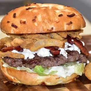 a closeup of a burger