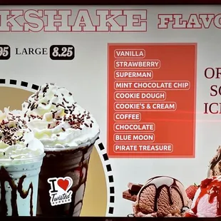 Milkshake Flavors Menu